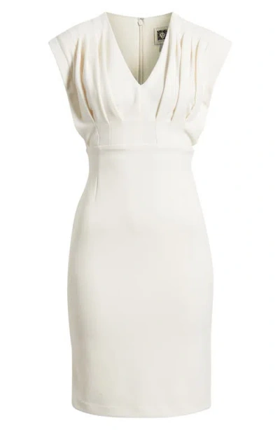 Anne Klein V-neck Pleated Bodice Sheath Dress In White