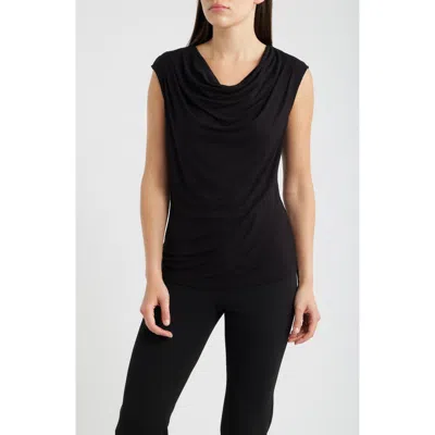 Anne Klein Pleated Cowl Neck Extended Shoulder Top In Black