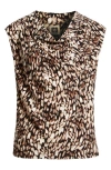 Anne Klein Pleated Cowl Neck Top In Brown