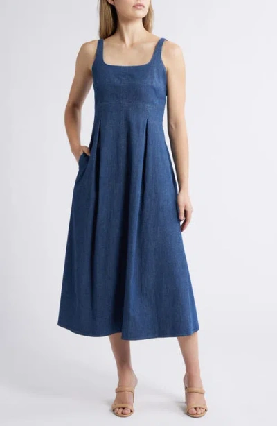 Anne Klein Pleated Denim Dress In Dark Wash