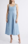 Anne Klein Pleated Denim Dress In Pale Wash
