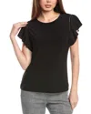 Anne Klein Pleated Flutter Sleeve Tank In Black