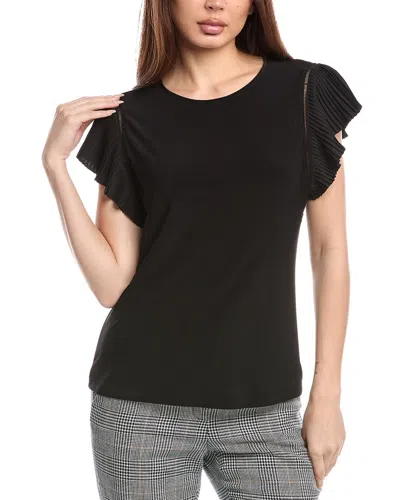 Anne Klein Pleated Flutter Sleeve Tank In Black