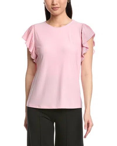 Anne Klein Pleated Flutter Sleeve Top In Pink