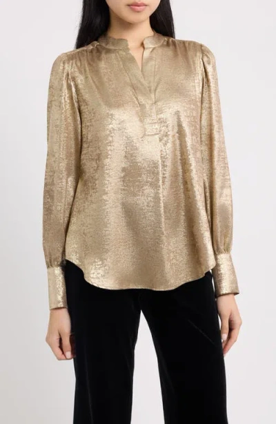 Anne Klein Pleated Front V-neck Top In Brown