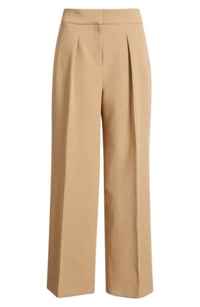 Anne Klein Pleated High Waist Wide Leg Pants In Neutral