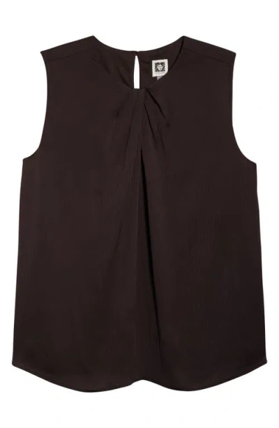 Anne Klein Pleated Jewel Neck Sleeveless Top In Brown