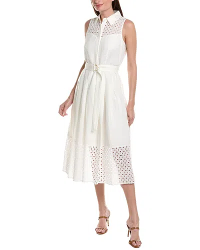 Anne Klein Pleated Linen-blend Midi Dress In White