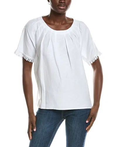 Anne Klein Pleated Neck Raglan Linen-blend Blouse In White