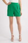 Anne Klein Pleated Pull-on Shorts In Green
