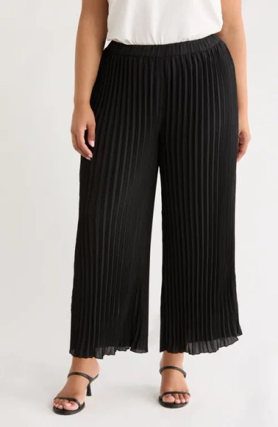 Anne Klein Pleated Pull-on Crop Wide Leg Pants In Black