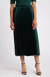 Anne Klein Petite Satin Pleated Pull-on Midi Skirt In Pine Forest