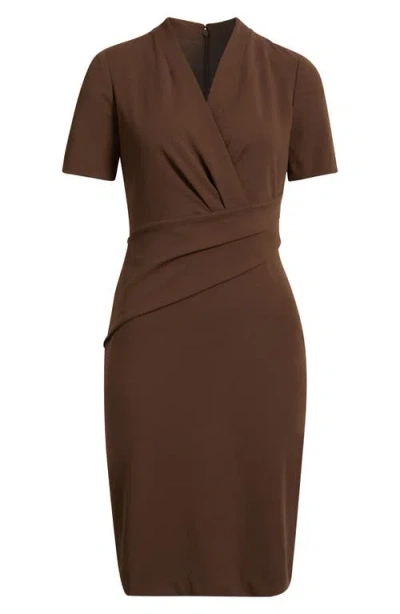 Anne Klein Pleated Scuba Crepe Dress In Brown