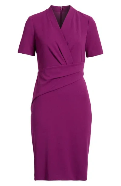 Anne Klein Pleated Scuba Crepe Dress In Burgundy