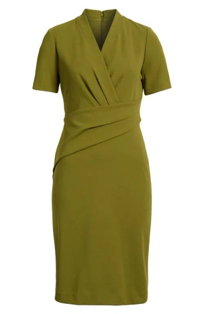 Anne Klein Pleated Scuba Crepe Dress In Green
