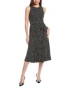 Anne Klein Polka Dot Pleat Skirt Midi Dress In Black