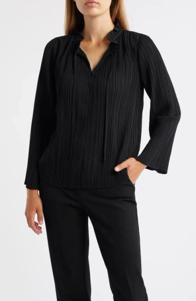 Anne Klein Pleated Tie Neck Top In Black