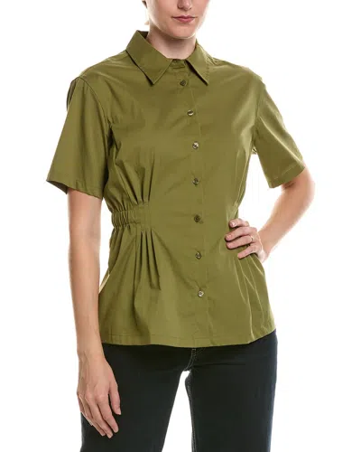 Anne Klein Pleated Waist Button-up Shirt In Green