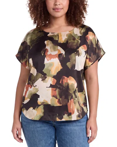 Anne Klein Plus Bateau Neck Top In Brown