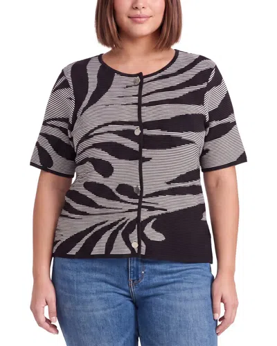 Anne Klein Plus Floral Short Sleeve Cardigan In Multi