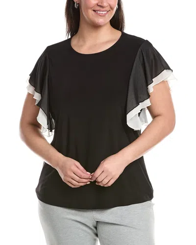 Anne Klein Plus Layered Flutter Sleeve Top In Black