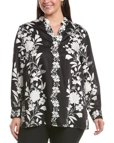 Anne Klein Plus Satin Popover Blouse In Black