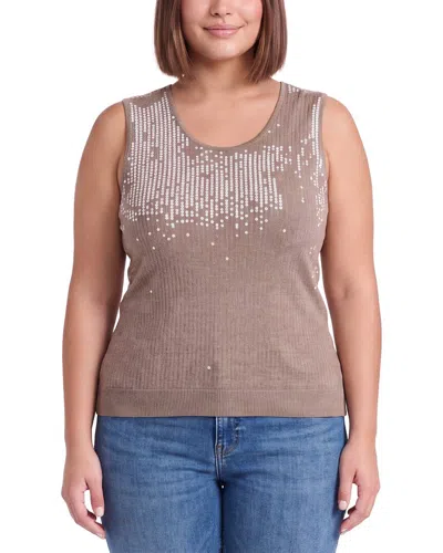 Anne Klein Plus Sequin Top In Brown