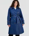 Anne Klein Plus Size Belted Denim Trench Coat In Blue