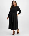 Anne Klein Plus Womens Solid Polyester Midi Dress In Anne Black