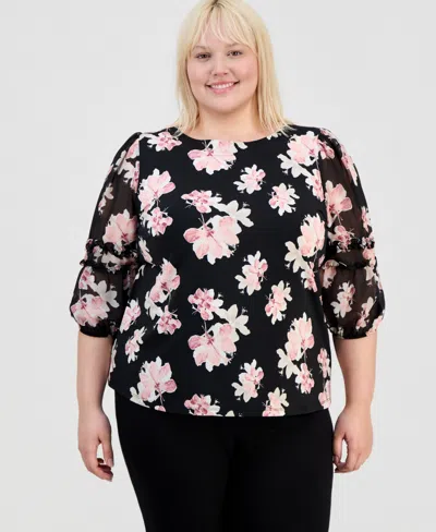Anne Klein Plus Size Boat Neck Pull-on Blouse In Black