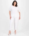 Anne Klein Plus Size Button Back Blouse Wide Leg Pants In Bright White