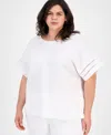 Anne Klein Plus Size Button-back Short-sleeve Blouse In Bright White