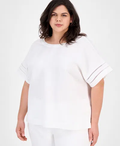 Anne Klein Plus Size Button-back Short-sleeve Blouse In Bright White