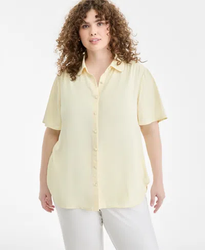 Anne Klein Plus Size Button-front Short-sleeve Shirt In Yellow