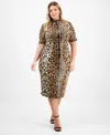 Anne Klein Plus Size Cap-sleeve Animal-print Sequin Bodycon Dress In Multi
