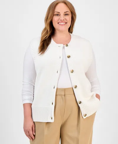 Anne Klein Plus Size Cardigan Sweater In White