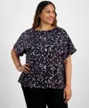 Anne Klein Plus Size Chain-print Dolman-sleeve Top In Anne Black,deep Plum