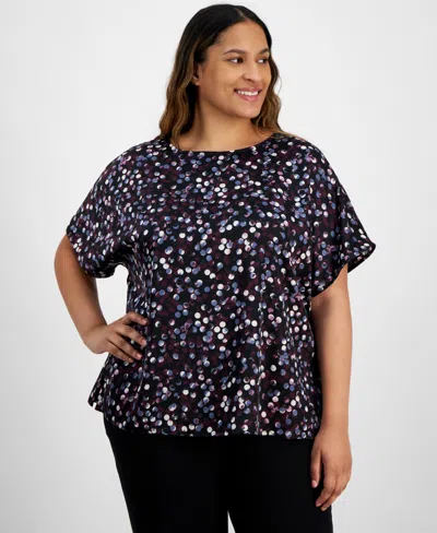 Anne Klein Plus Size Chain-print Dolman-sleeve Top In Anne Black,deep Plum
