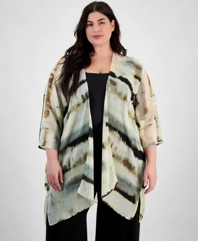 Anne Klein Plus Size Chiffon Kimono In White Dove Multi