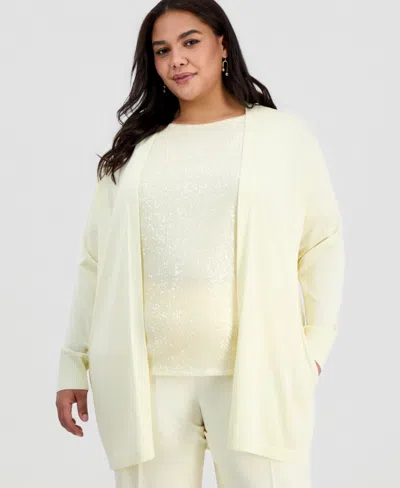 Anne Klein Plus Size Collarless Open-front Cardigan In White