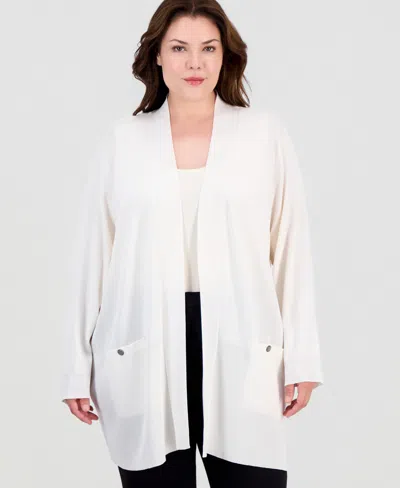 Anne Klein Plus Size Collarless Open-front Cardigan In Neutral