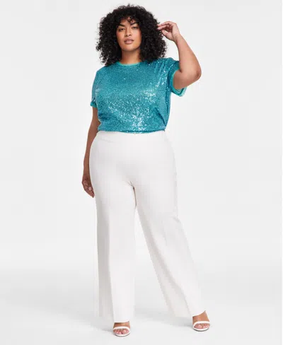 Anne Klein Plus Size Compression Pull-on Wide-leg Trousers In Anne White
