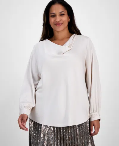 Anne Klein Plus Size Cowl-neck Matte Satin Blouse In White
