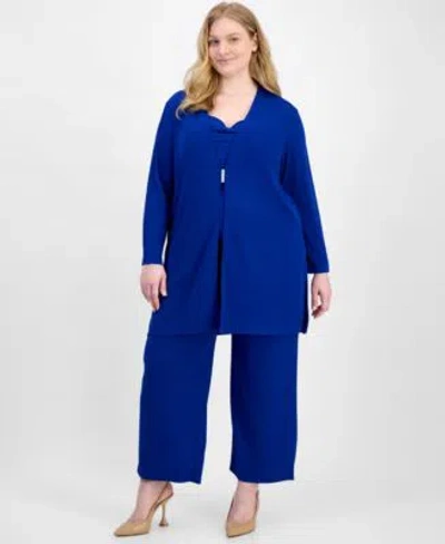 Anne Klein Plus Size Crepe Camisole Palazzo Pants Knit Cardigan Sweater In Blue