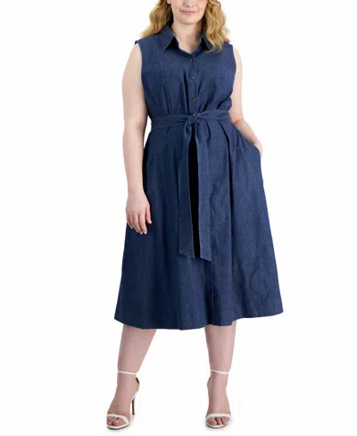 Anne Klein Plus Size Denim Shirtdress In Indigo - Dark Wash