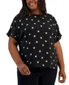 Anne Klein Plus Size Dot-print Bateau-neck Short-sleeve Blouse In Anne Black,latte