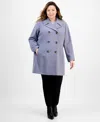 Anne Klein Plus Size Double-breasted Peacoat, Exclusively At Macy's In Purple