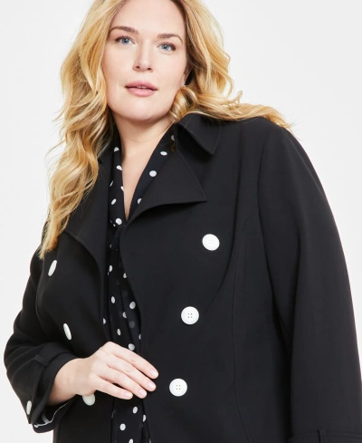 Anne Klein Plus Size Double-breasted Trench Jacket In Anne Black