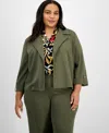 Anne Klein Plus Size Notch Collar Jacket Pleated Top Pull On Pants In Green