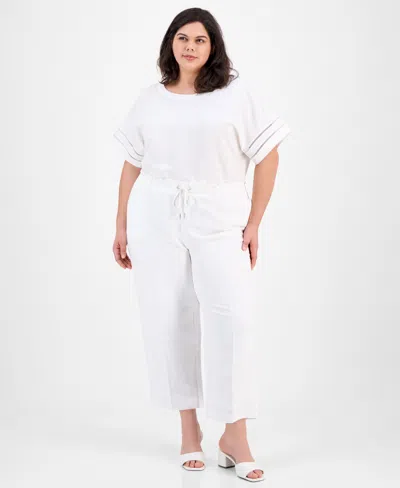 Anne Klein Plus Size Drawstring High-rise Pants In Bright White